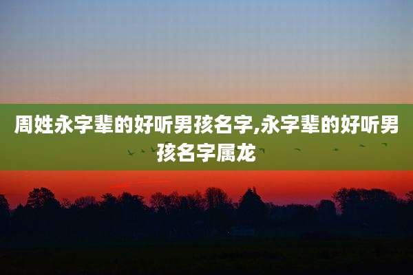 周姓永字辈的好听男孩名字,永字辈的好听男孩名字属龙