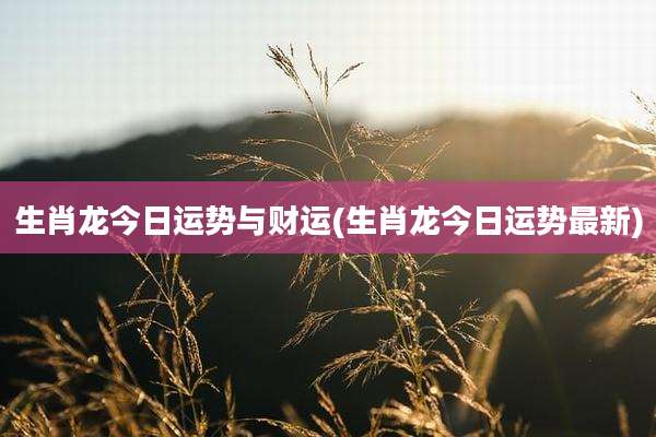 生肖龙今日运势与财运(生肖龙今日运势最新)