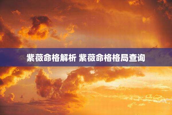 紫薇命格解析 紫薇命格格局查询
