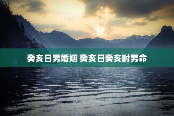 癸亥日男婚姻 癸亥日癸亥时男命