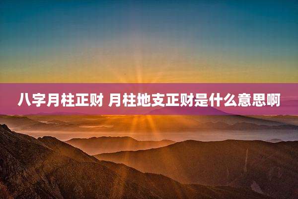 八字月柱正财 月柱地支正财是什么意思啊