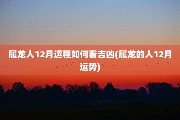 属龙人12月运程如何看吉凶(属龙的人12月运势)