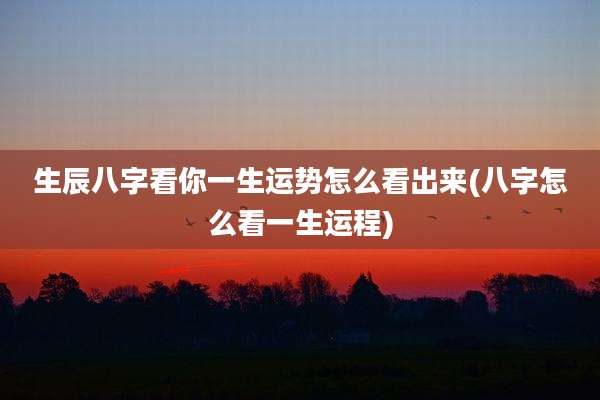 生辰八字看你一生运势怎么看出来(八字怎么看一生运程)