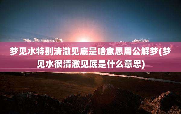 梦见水特别清澈见底是啥意思周公解梦(梦见水很清澈见底是什么意思)
