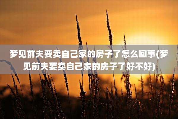 梦见前夫要卖自己家的房子了怎么回事(梦见前夫要卖自己家的房子了好不好)