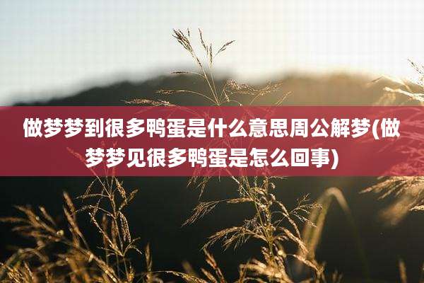 做梦梦到很多鸭蛋是什么意思周公解梦(做梦梦见很多鸭蛋是怎么回事)