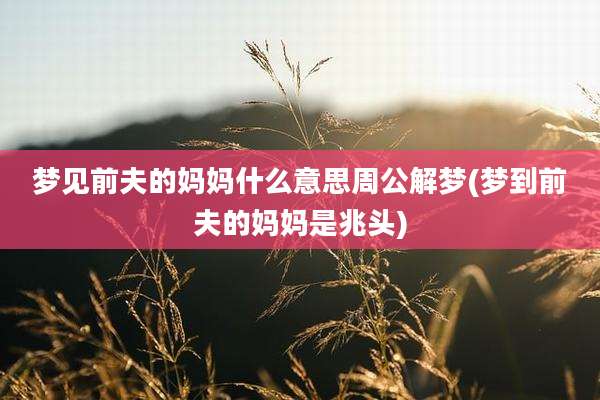 梦见前夫的妈妈什么意思周公解梦(梦到前夫的妈妈是兆头)