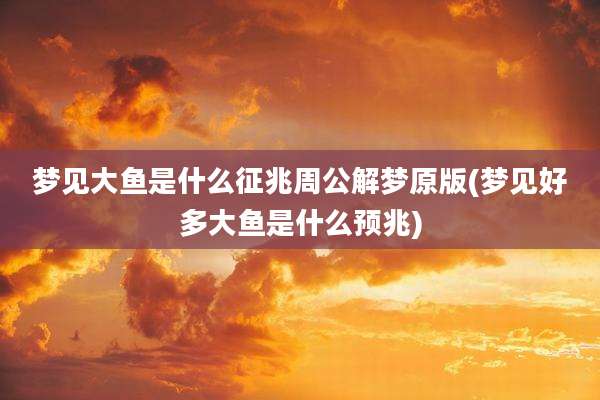 梦见大鱼是什么征兆周公解梦原版(梦见好多大鱼是什么预兆)