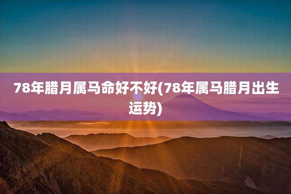78年腊月属马命好不好(78年属马腊月出生运势)