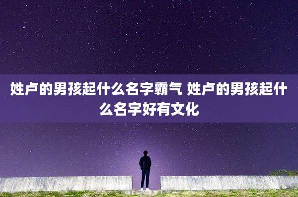 姓卢的男孩起什么名字霸气 姓卢的男孩起什么名字好有文化