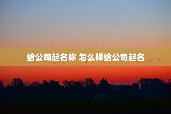 给公司起名称 怎么样给公司起名