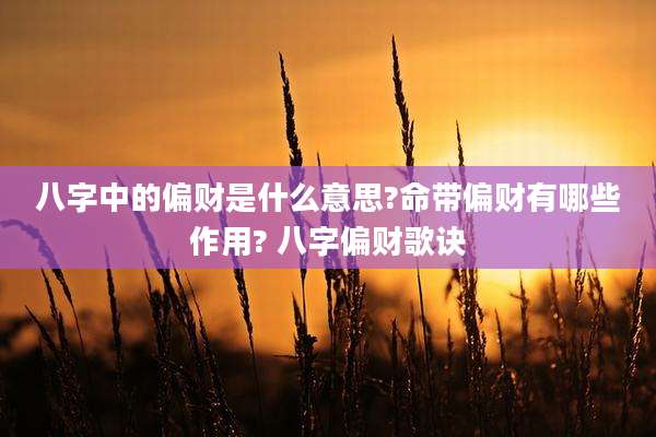 八字中的偏财是什么意思?命带偏财有哪些作用? 八字偏财歌诀