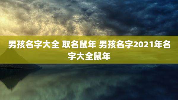 男孩名字大全 取名鼠年 男孩名字2021年名字大全鼠年