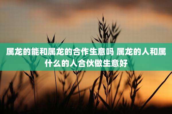属龙的能和属龙的合作生意吗 属龙的人和属什么的人合伙做生意好