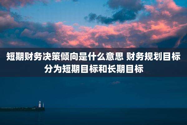 短期财务决策倾向是什么意思 财务规划目标分为短期目标和长期目标