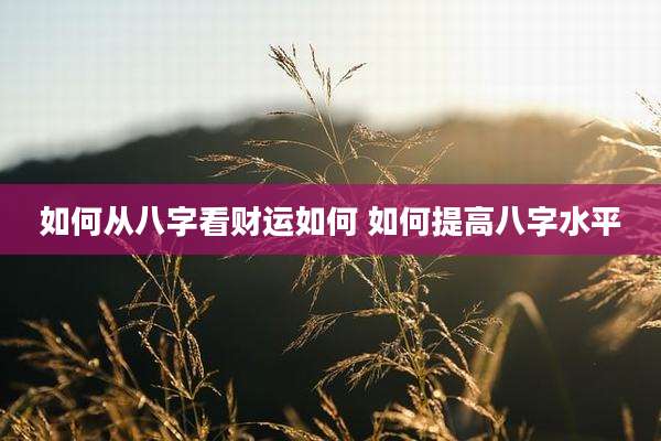 如何从八字看财运如何 如何提高八字水平