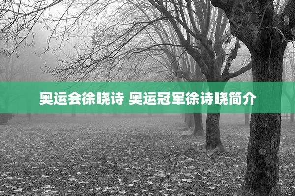 奥运会徐晓诗 奥运冠军徐诗晓简介