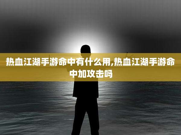 热血江湖手游命中有什么用,热血江湖手游命中加攻击吗