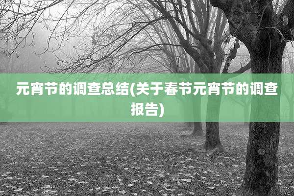 元宵节的调查总结(关于春节元宵节的调查报告)