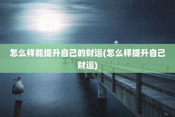 怎么样能提升自己的财运(怎么样提升自己财运)