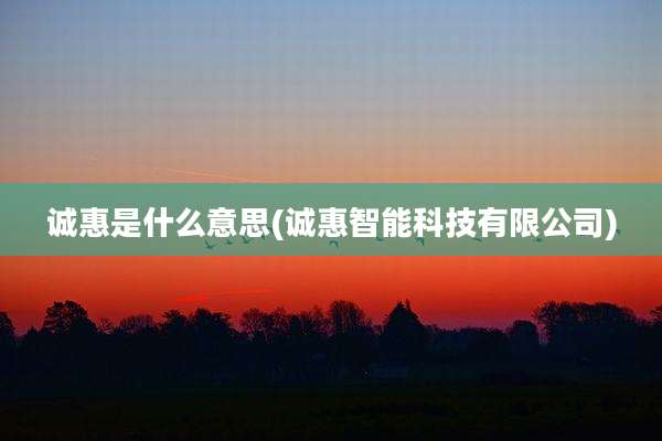 诚惠是什么意思(诚惠智能科技有限公司)