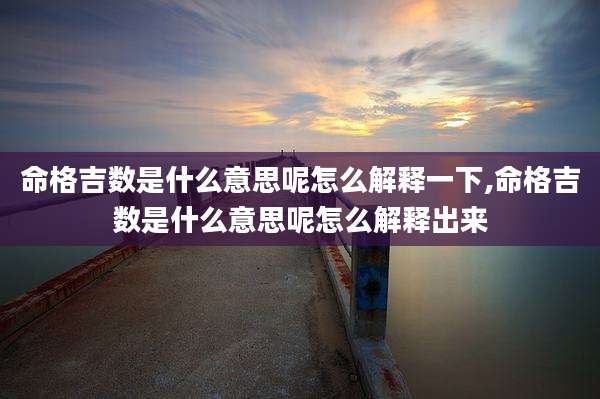 命格吉数是什么意思呢怎么解释一下,命格吉数是什么意思呢怎么解释出来