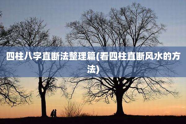 四柱八字直断法整理篇(看四柱直断风水的方法)