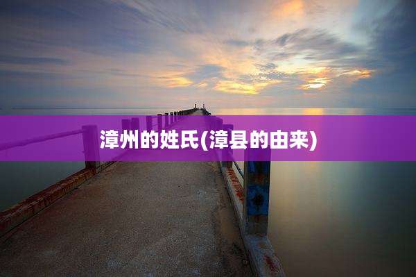 漳州的姓氏(漳县的由来)