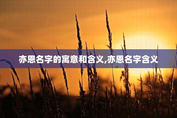 亦恩名字的寓意和含义,亦恩名字含义