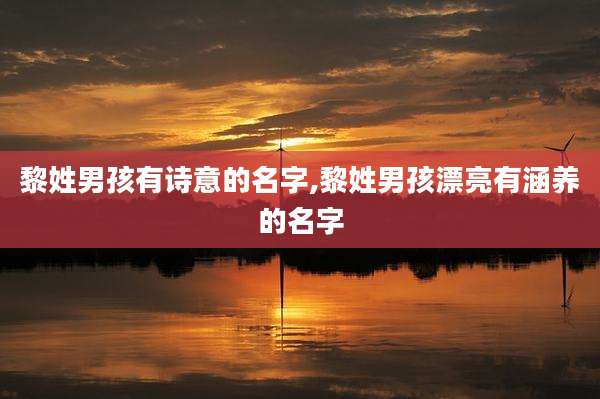 黎姓男孩有诗意的名字,黎姓男孩漂亮有涵养的名字