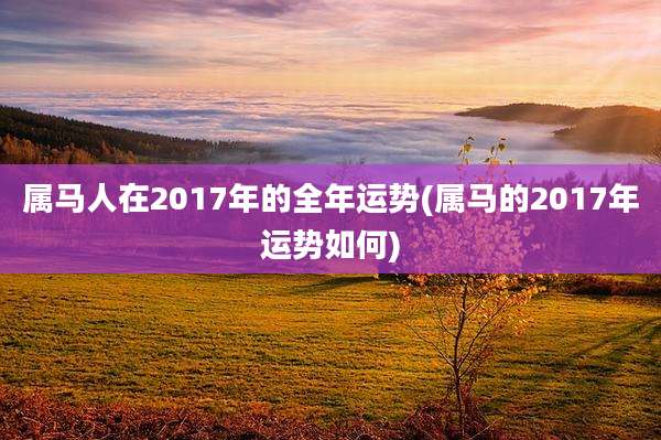 属马人在2017年的全年运势(属马的2017年运势如何)