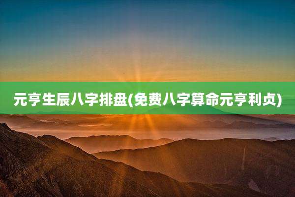元亨生辰八字排盘(免费八字算命元亨利贞)