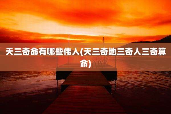 天三奇命有哪些伟人(天三奇地三奇人三奇算命)