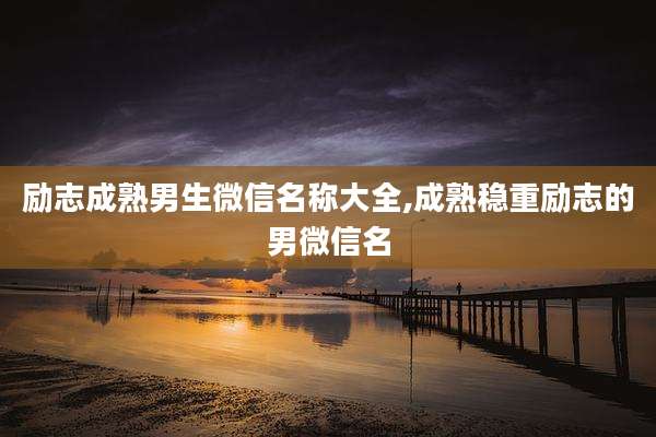 励志成熟男生微信名称大全,成熟稳重励志的男微信名
