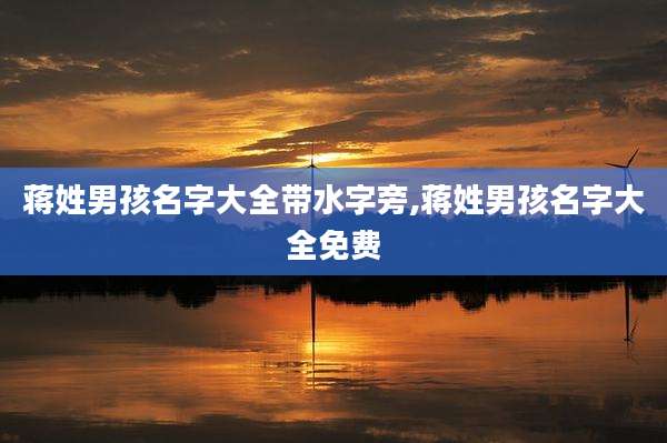 蒋姓男孩名字大全带水字旁,蒋姓男孩名字大全免费