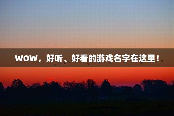 WOW，好听、好看的游戏名字在这里！