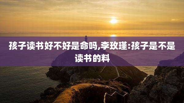 孩子读书好不好是命吗,李玫瑾:孩子是不是读书的料