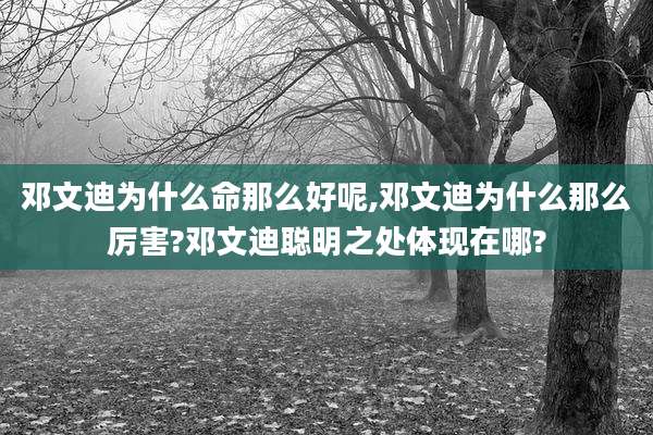 邓文迪为什么命那么好呢,邓文迪为什么那么厉害?邓文迪聪明之处体现在哪?