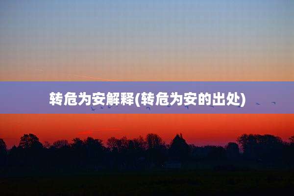转危为安解释(转危为安的出处)