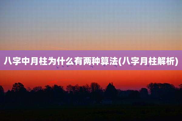 八字中月柱为什么有两种算法(八字月柱解析)