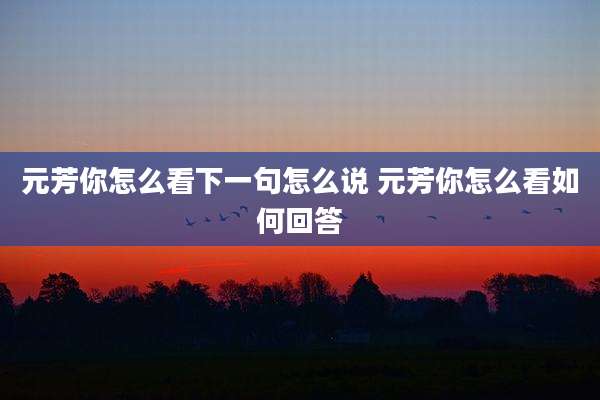 元芳你怎么看下一句怎么说 元芳你怎么看如何回答