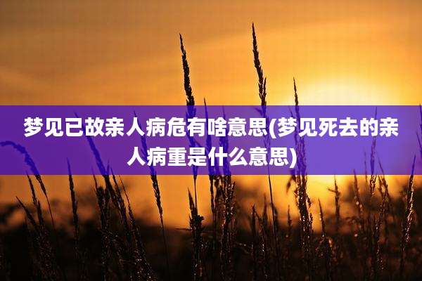 梦见已故亲人病危有啥意思(梦见死去的亲人病重是什么意思)