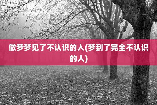 做梦梦见了不认识的人(梦到了完全不认识的人)