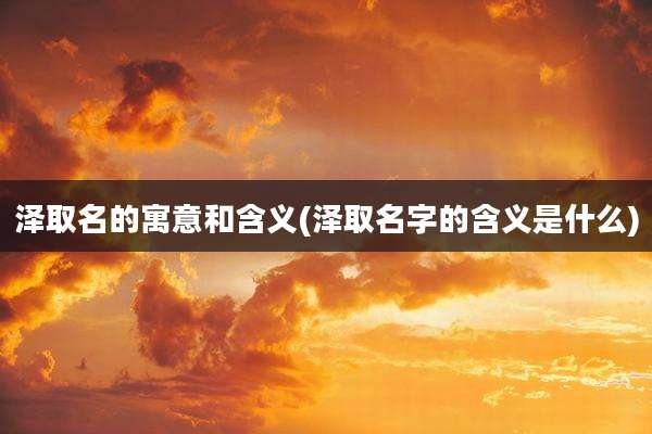 泽取名的寓意和含义(泽取名字的含义是什么)