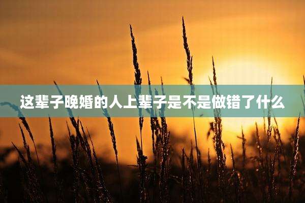 这辈子晚婚的人上辈子是不是做错了什么
