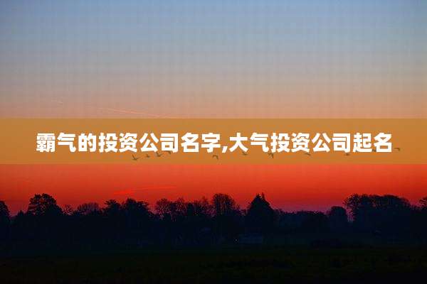 霸气的投资公司名字,大气投资公司起名