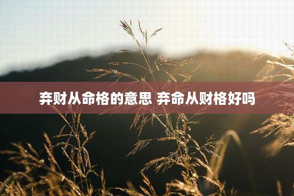 弃财从命格的意思 弃命从财格好吗