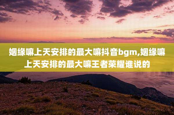姻缘嘛上天安排的最大嘛抖音bgm,姻缘嘛上天安排的最大嘛王者荣耀谁说的