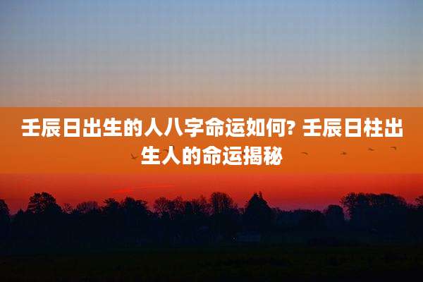 壬辰日出生的人八字命运如何? 壬辰日柱出生人的命运揭秘