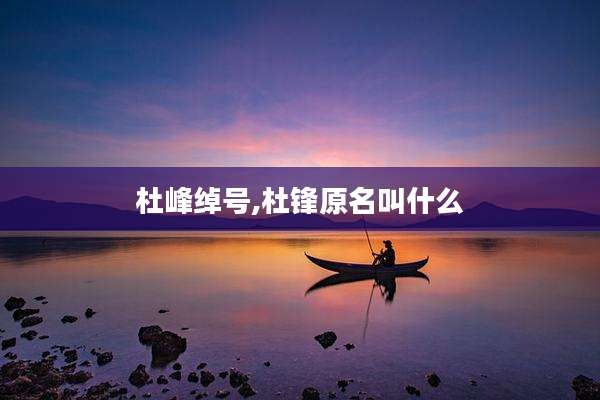 杜峰绰号,杜锋原名叫什么